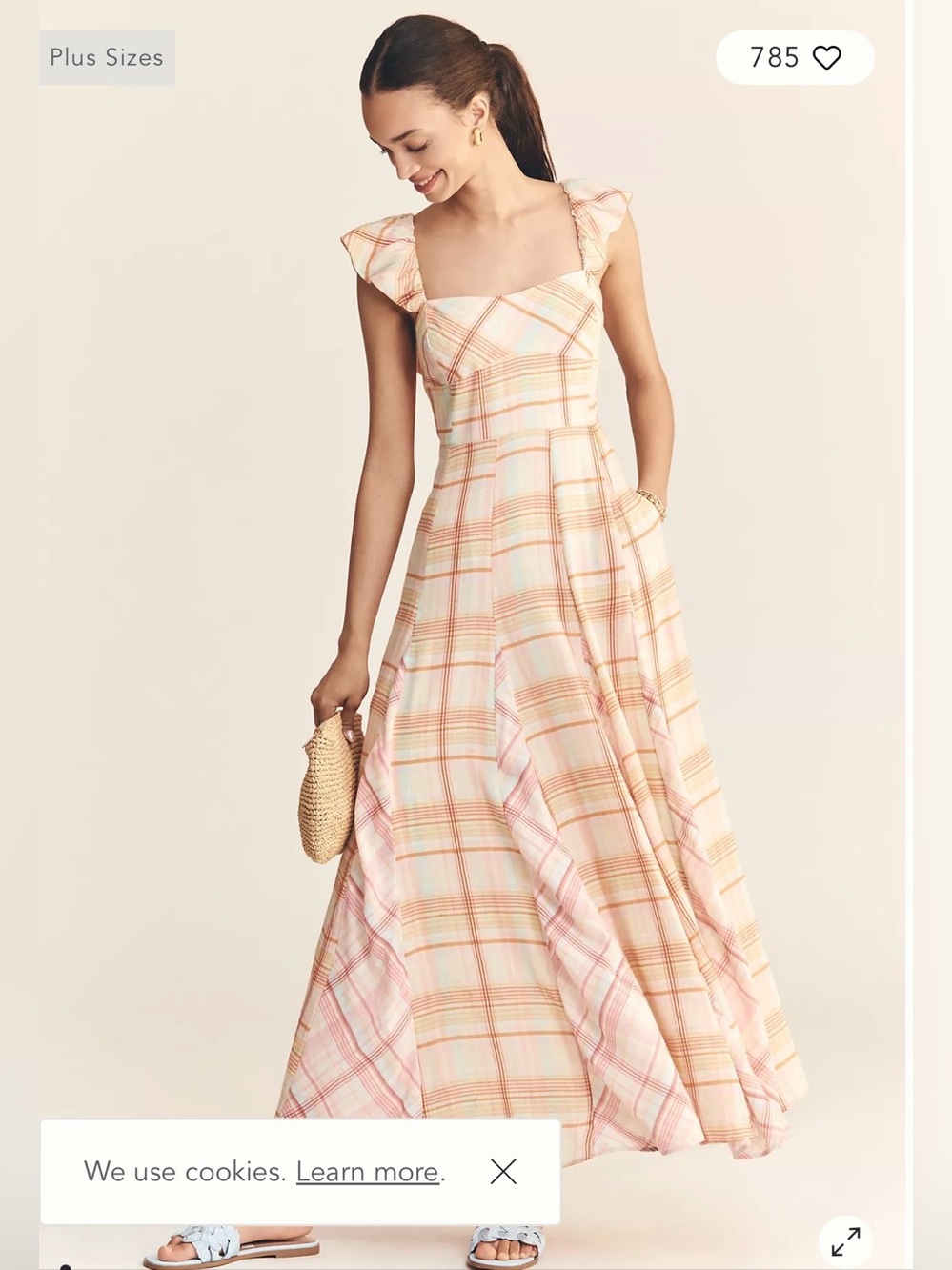 Anthropologie Maeve Plaid Maxi Dress XS Pink Orange Ruffle Sleeve Cottagecore